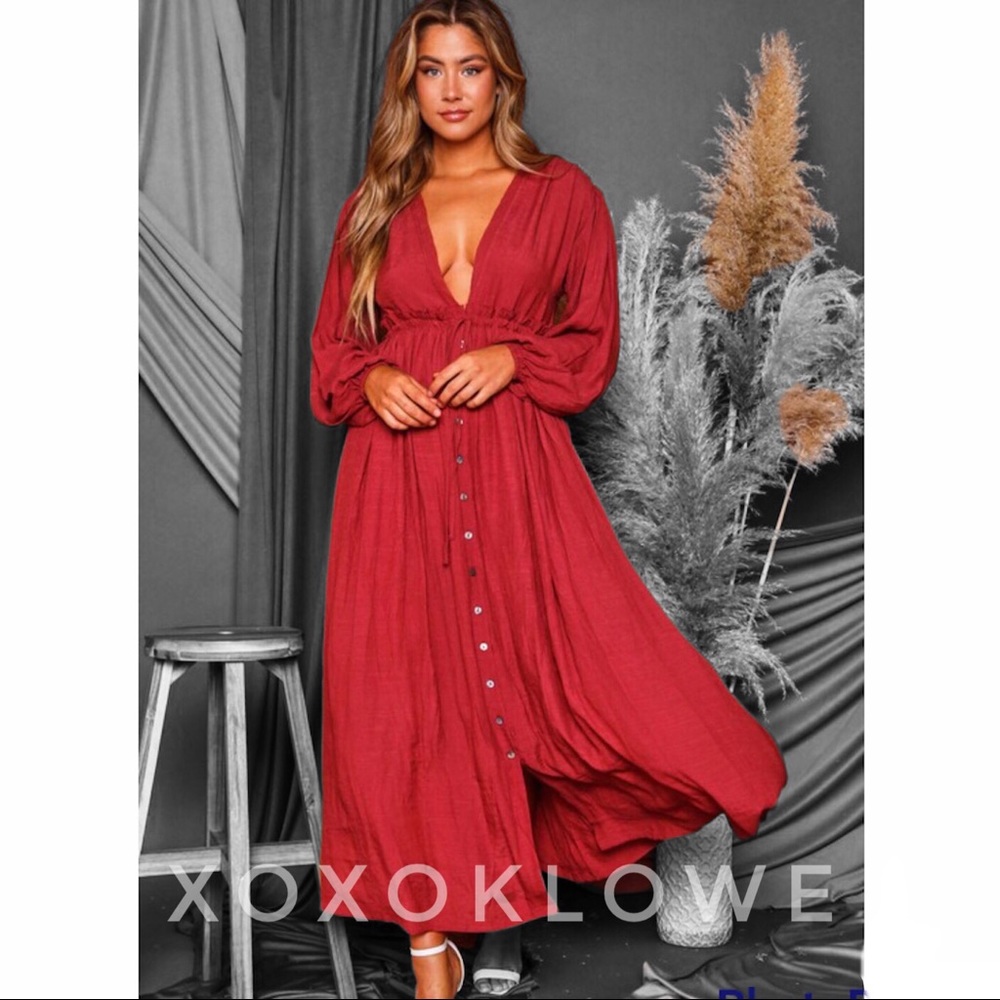 Rusted Red Brick Long Sleeve Maxi Dress - Picture 3 of 10